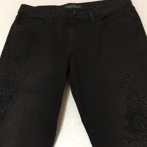 RALPH LAUREN BLACK DENIM EMBELLISHED JEANS